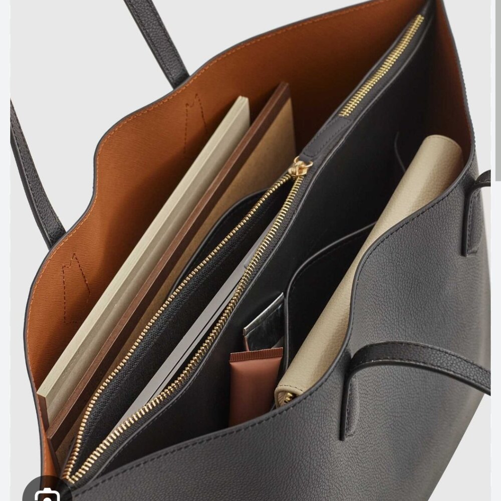 Quince black Italian leather triple compartment shopper tote - Picture 9 of 11